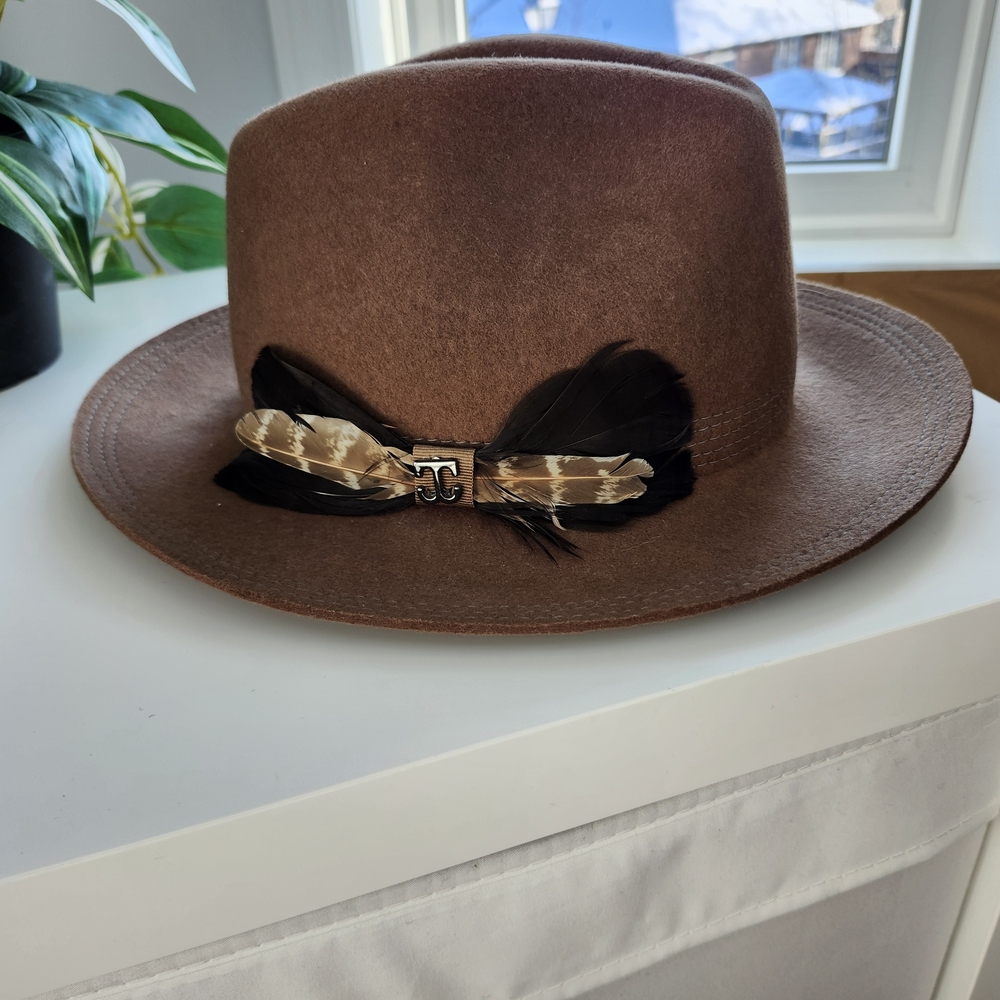 Cowgirl Brown Hat Fedora with Feather Accent Western Festivals Cowgirl Country